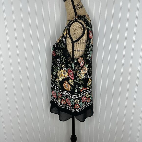 Rose & Olive Sleeveless Top Sz L Black Floral Chiffon Bloomcore Office Career - Picture 3 of 13